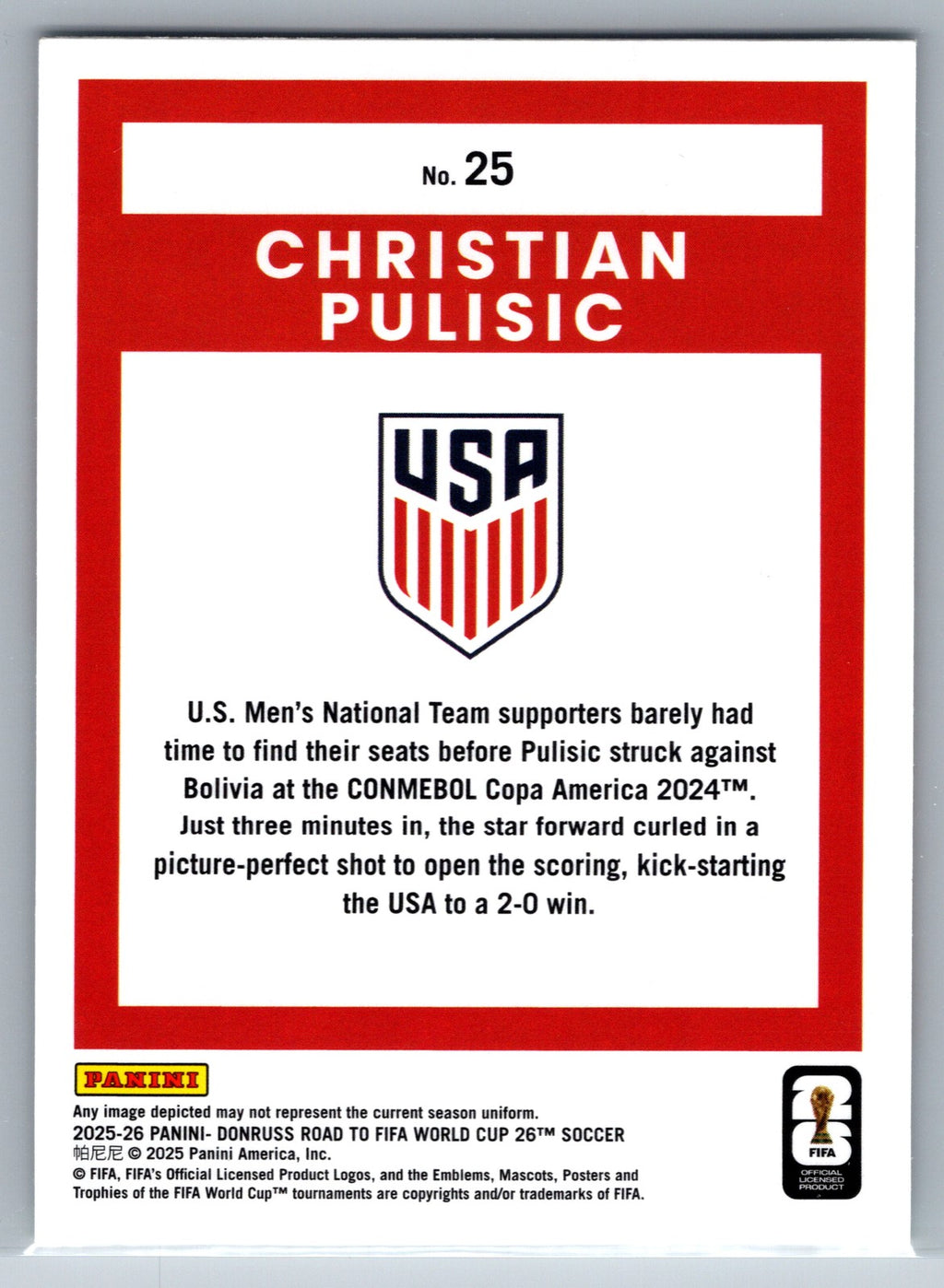 2025-26 Donruss Road to FIFA World Cup #25 Christian Pulisic