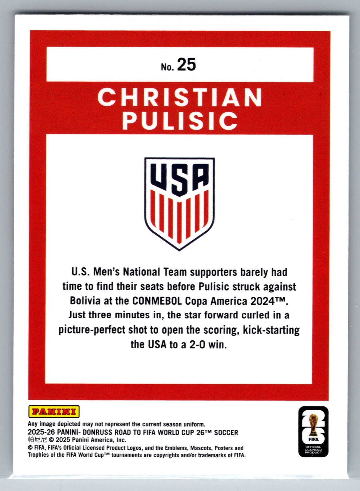 2025-26 Donruss Road to FIFA World Cup #25 Christian Pulisic