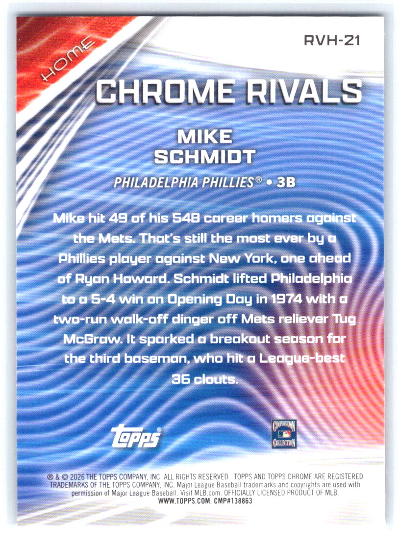 2026 Topps Chrome #RVH-21 Mike Schmidt Chrome Rivals Home