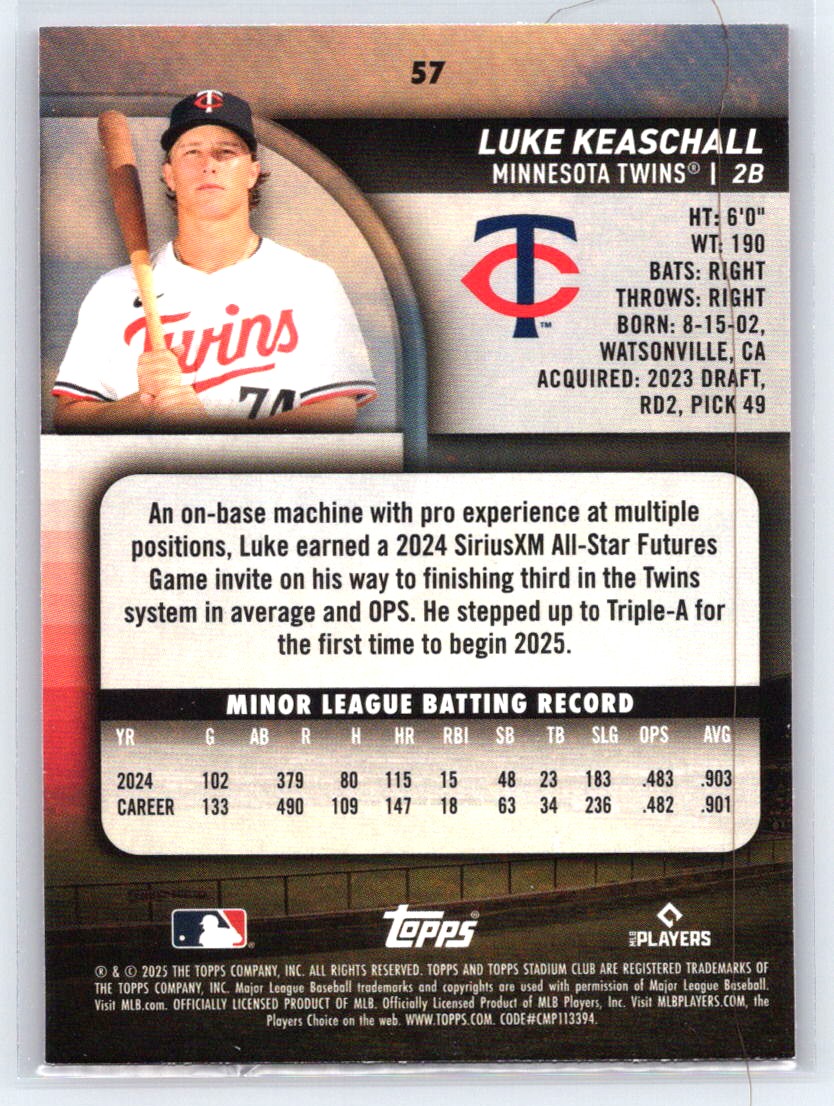 2025 Stadium Club #57 Luke Keaschall Pink Foil