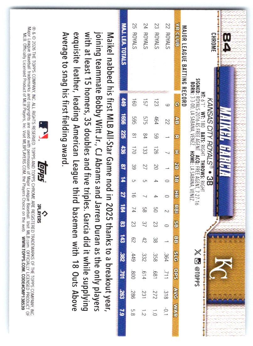 2026 Topps Chrome #84 Maikel Garcia