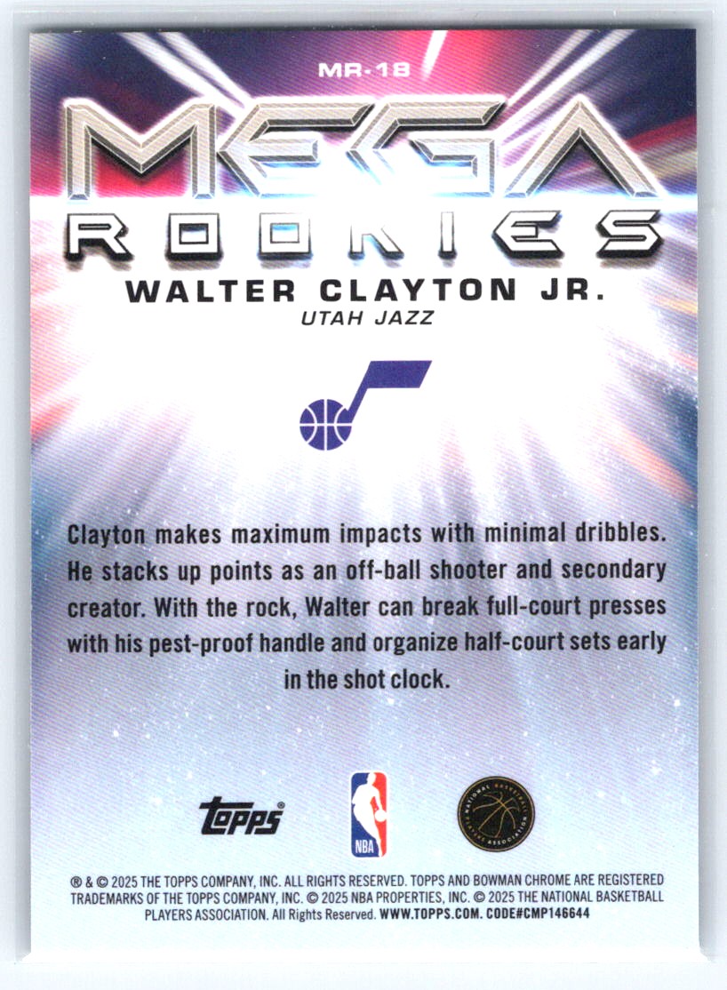 2025-26 Bowman #MR-18 Walter Clayton Jr. Mega Rookies