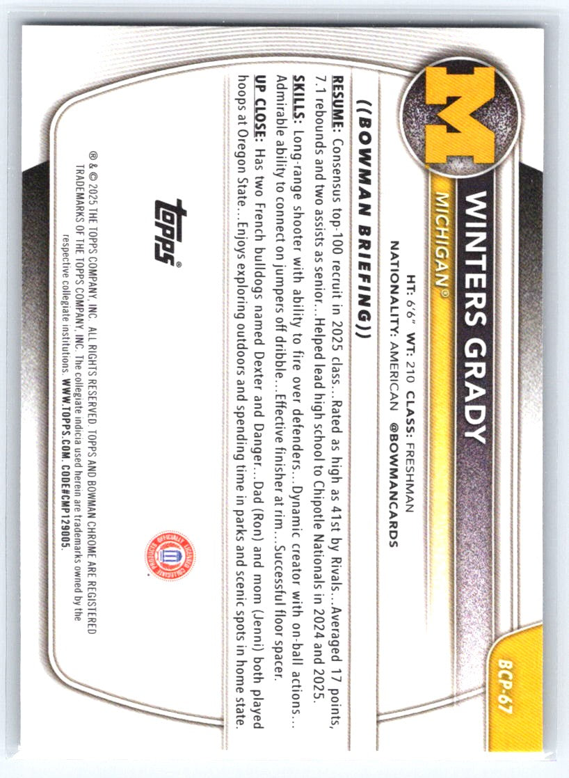 2025-26 Bowman #BCP-67 Winters Grady Chrome Prospects Reptilian Refractor