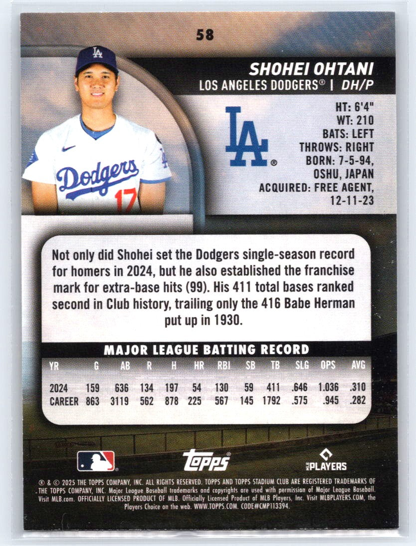 2025 Stadium Club #58 Shohei Ohtani Photographer’s Proofs