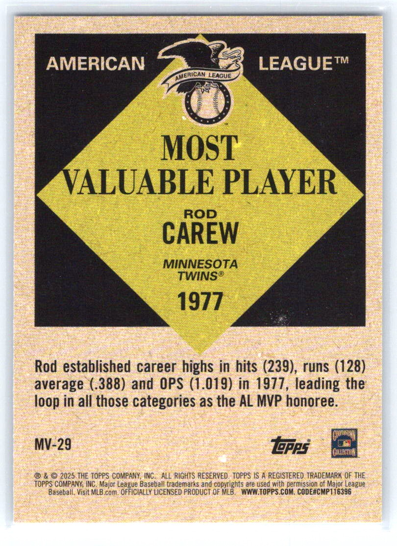 2025 Topps Update #MV-29 Rod Carew Most Valuable