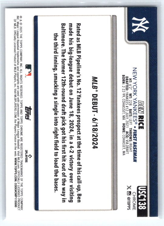 2025 Topps Chrome Update #USC138 Ben Rice