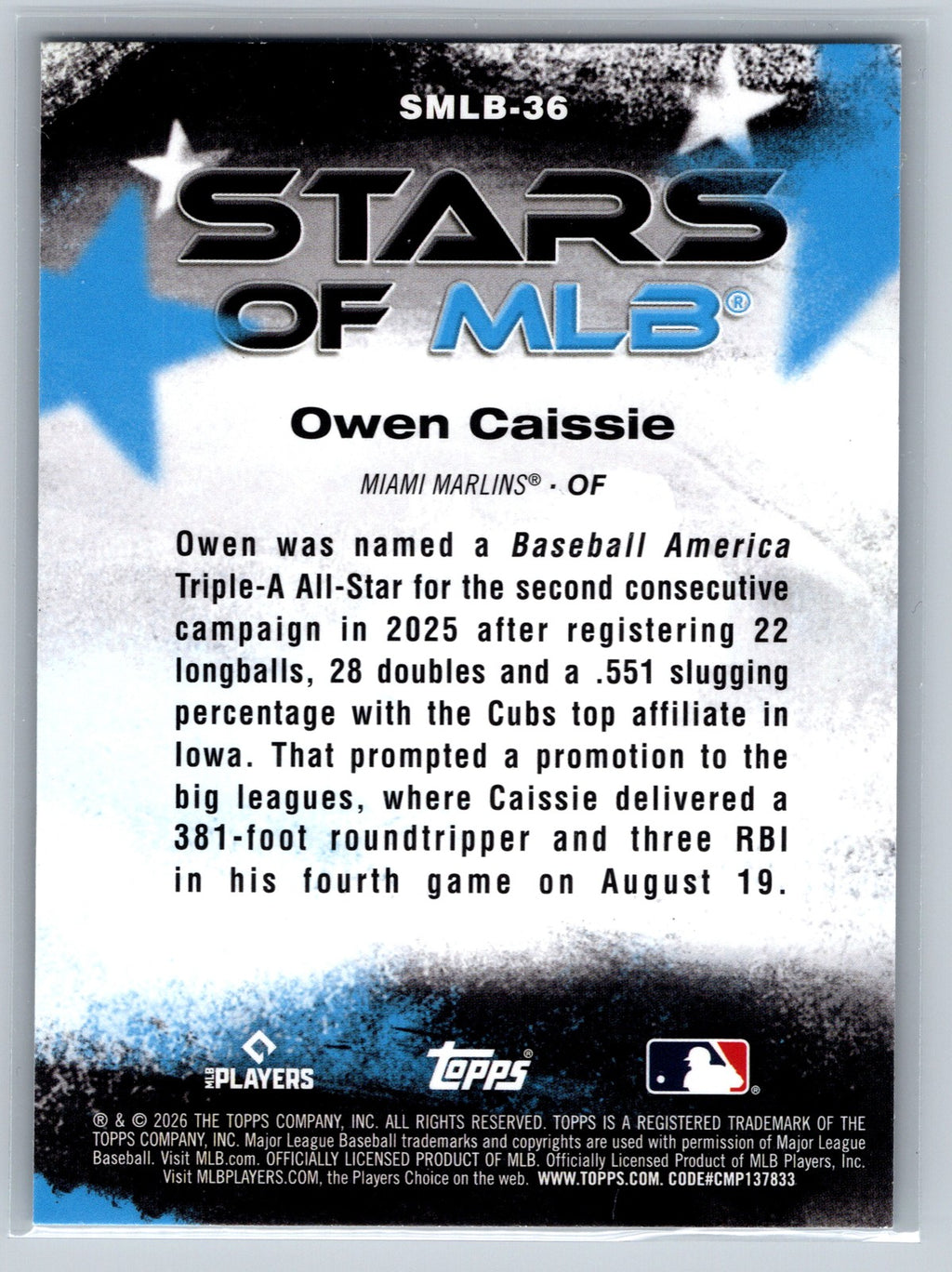 2026 Topps #SMLB-36 Owen Caissie Stars of MLB