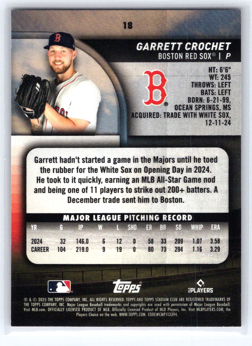 2025 Stadium Club #18 Garrett Crochet Red Foil