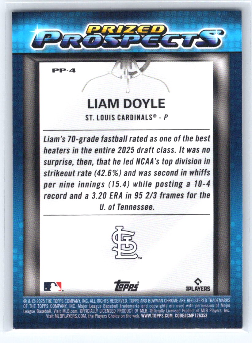 2025 Bowman Draft #PP-4 Liam Doyle Prized Prospects Mojo Refractor