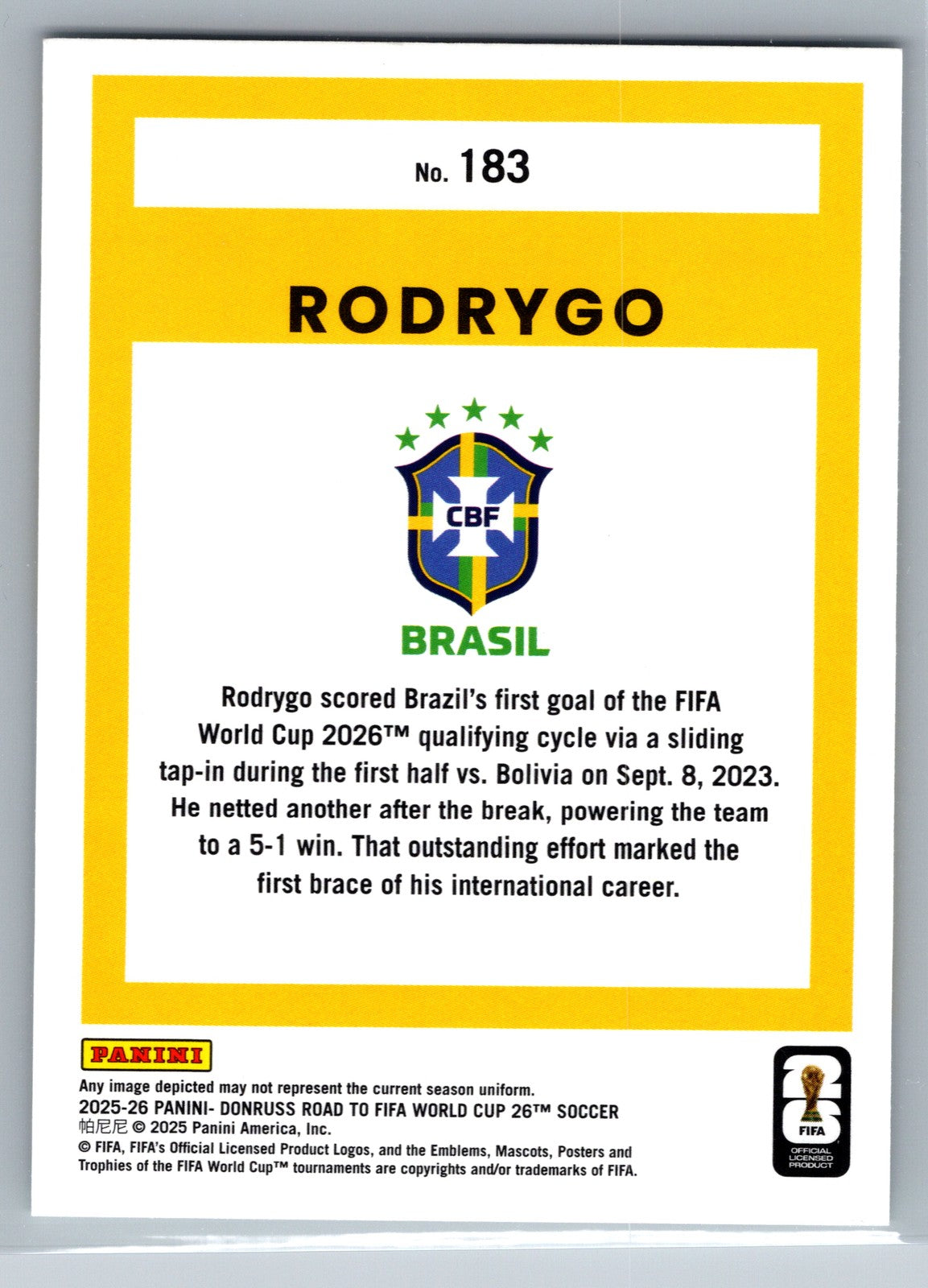 2025-26 Donruss Road to FIFA World Cup #183 Rodrygo
