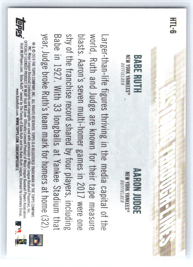 2019 Topps #HTL-6 Aaron Judge / Babe Ruth Historic Through-Lines