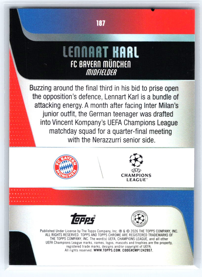 2025-26 Topps Chrome UEFA Club Competitions #187 Lennart Karl