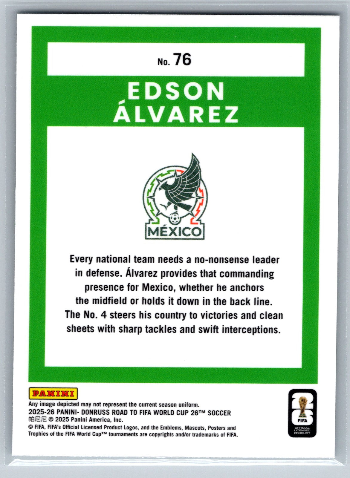 2025-26 Donruss Road to FIFA World Cup #76 Edson Alvarez Optic