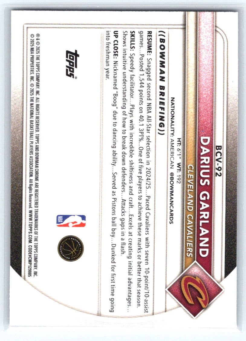 2025-26 Bowman #BCV-92 Darius Garland Chrome Reptilian Refractors
