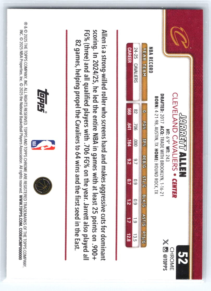 2025-26 Topps Chrome #52 Jarrett Allen Prism Refractor