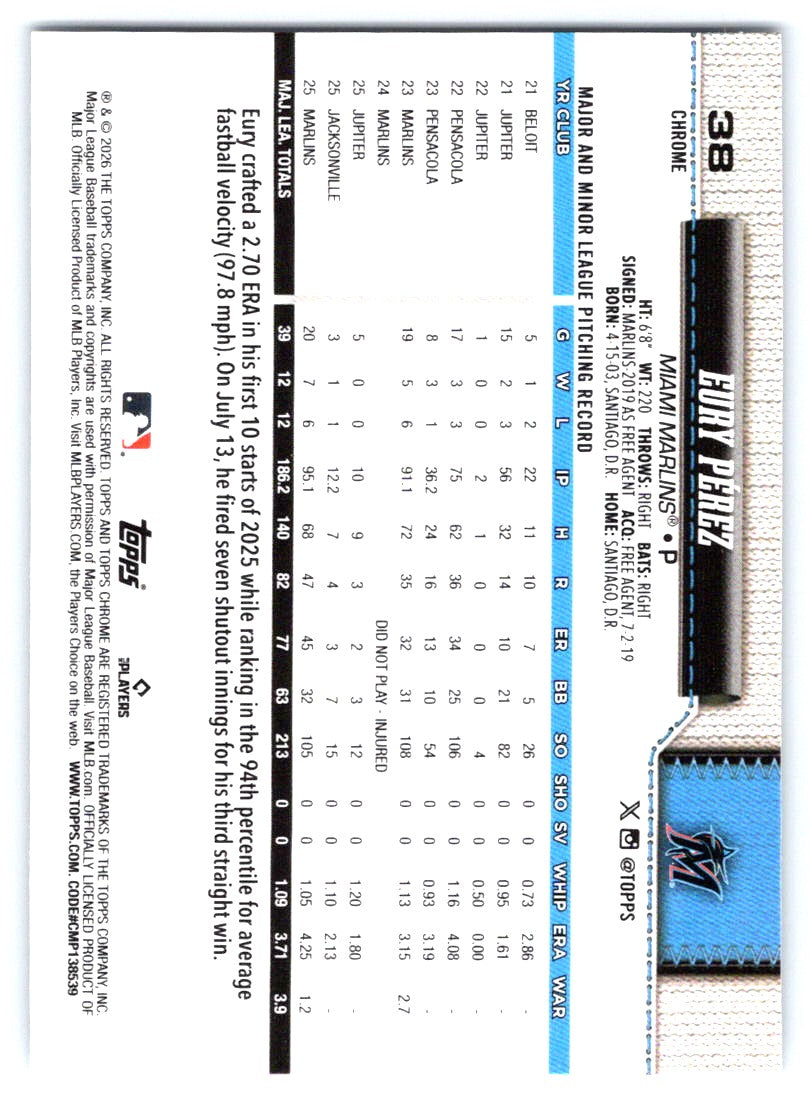2026 Topps Chrome #38 Eury Pérez