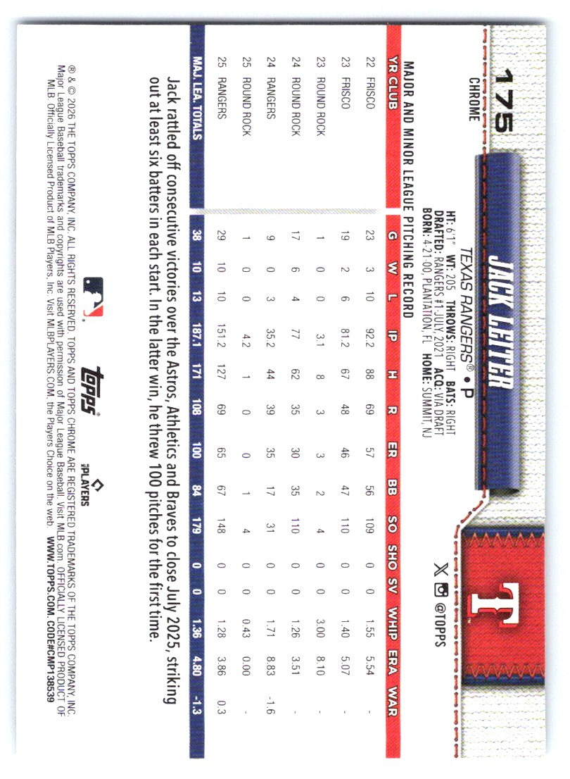 2026 Topps Chrome #175 Jack Leiter