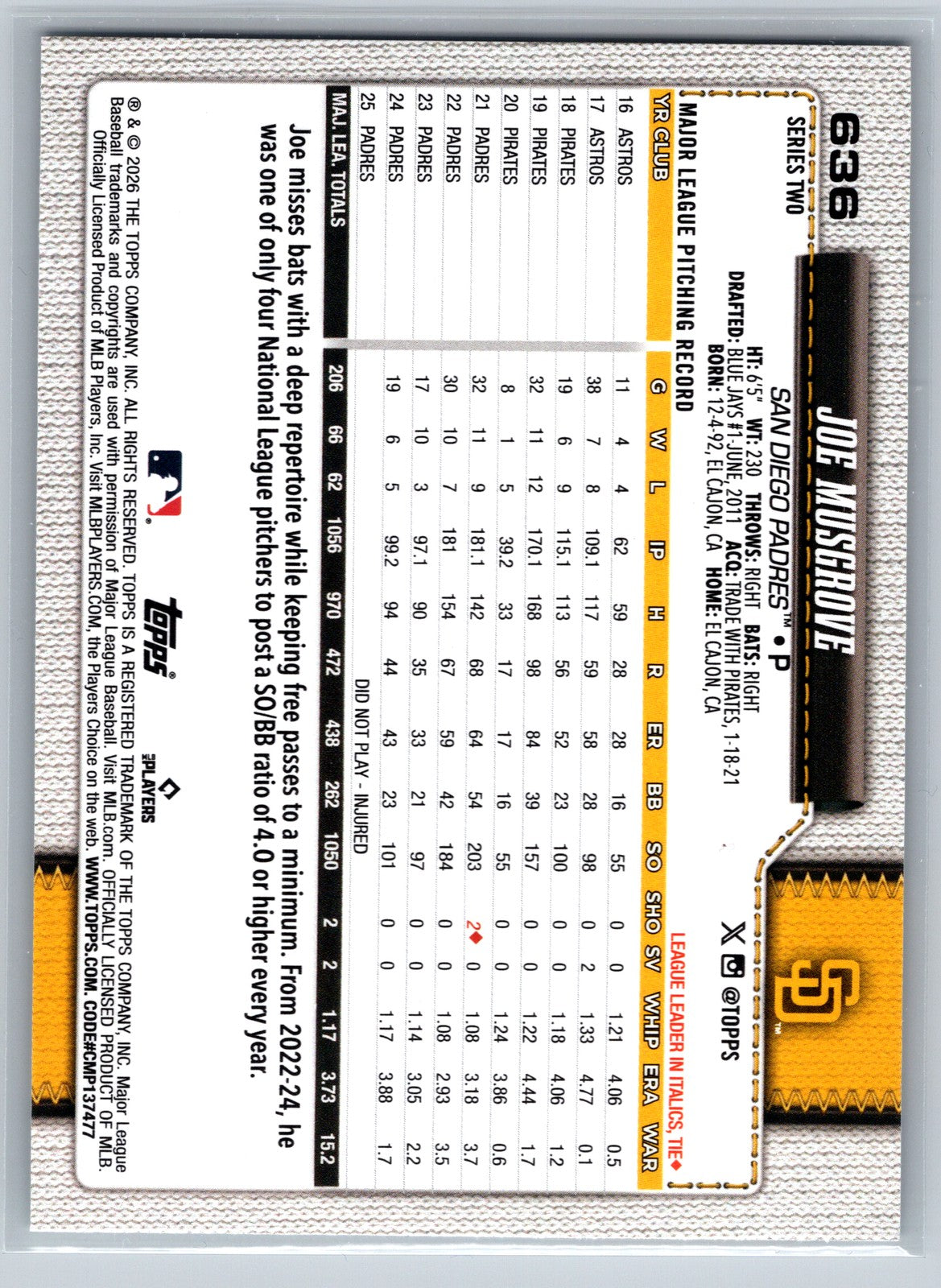 2026 Topps #636 Joe Musgrove