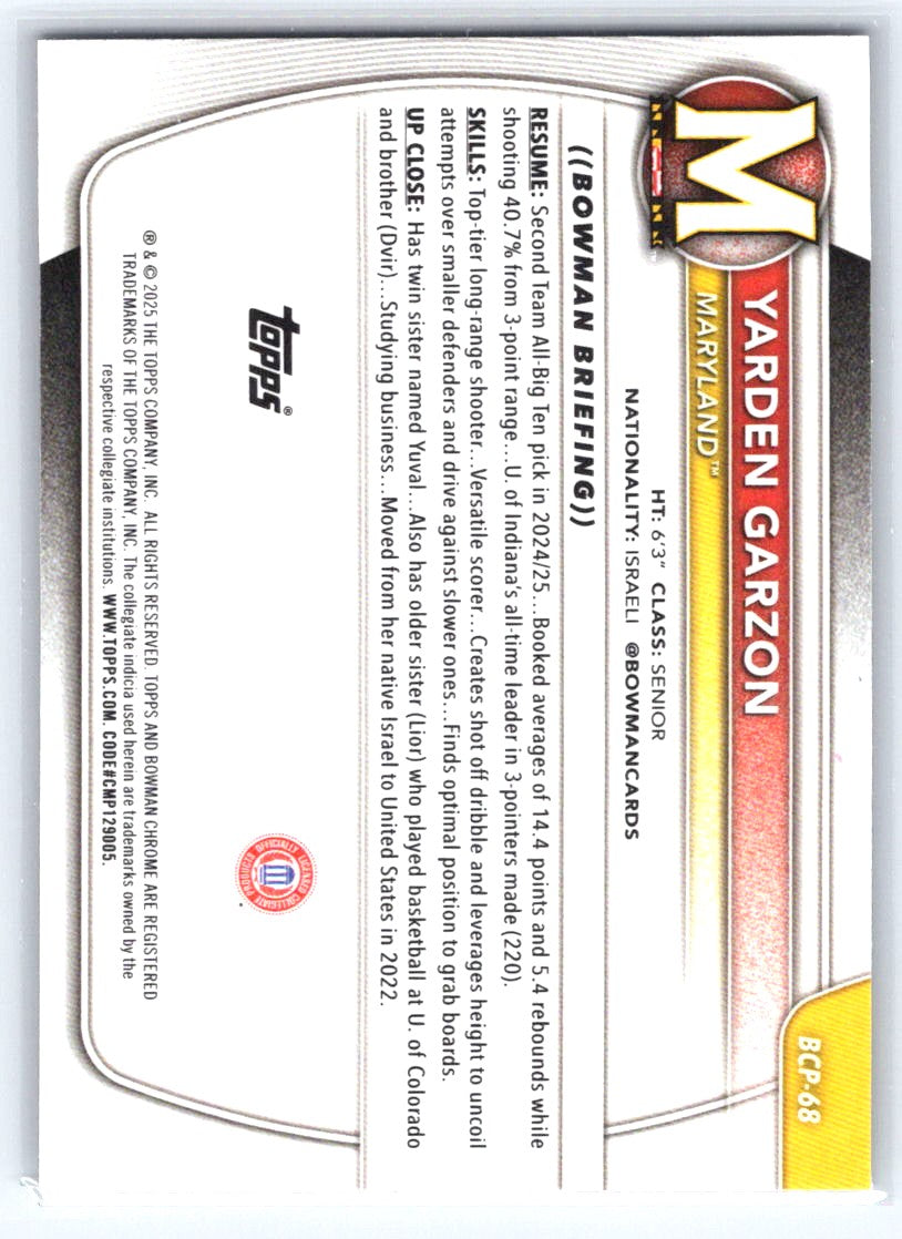 2025-26 Bowman #BCP-68 Yarden Garzon Chrome Fuchsia Mojo Refractor #/299