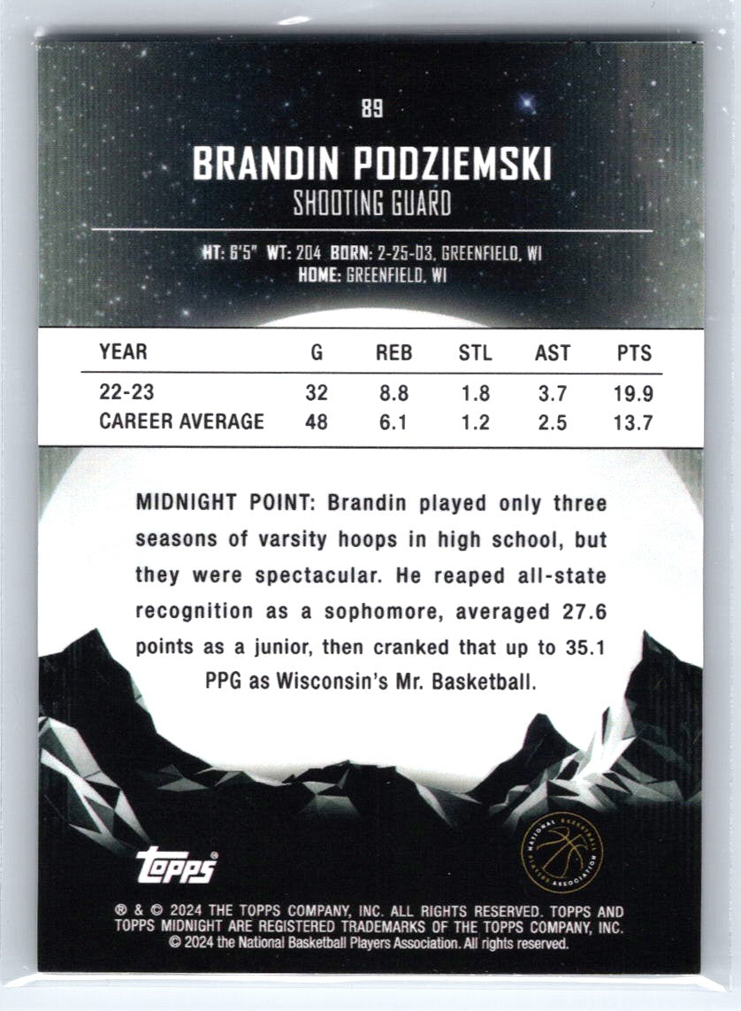 2023-24 Topps Midnight #89 Brandin Podziemski Twilight #/99
