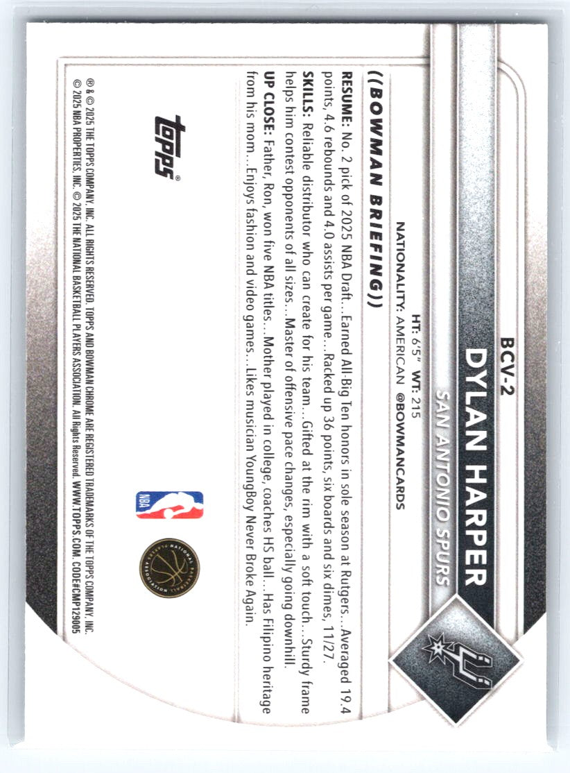 2025-26 Bowman #BCV-2 Dylan Harper Chrome