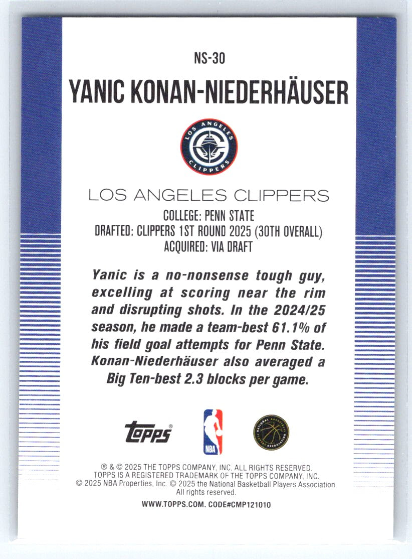 2025-26 Topps #NS-30 Yanic Konan-Niederhäuser New School Gold Rainbow #/50