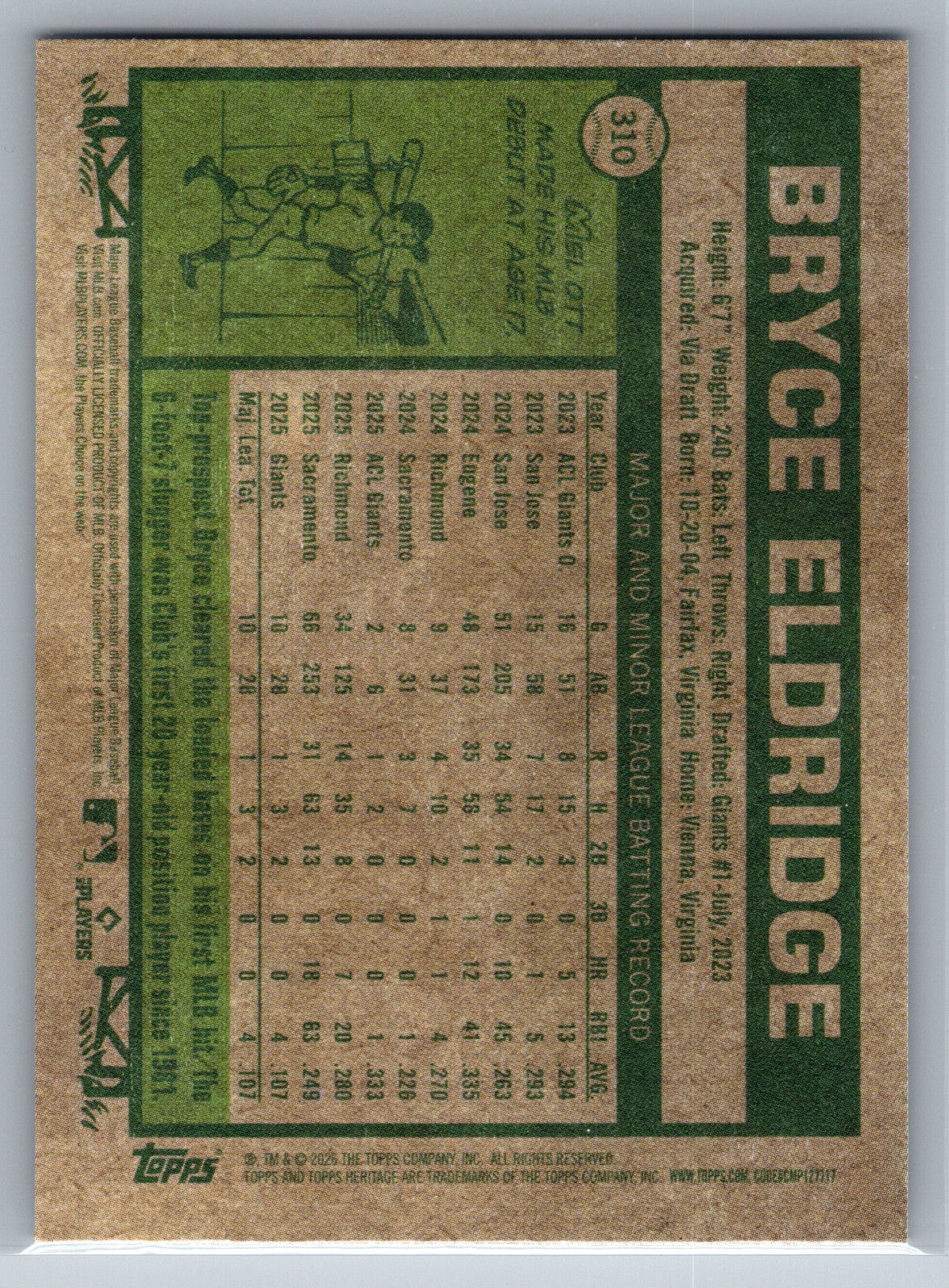 2026 Topps Heritage #310 Bryce Eldridge