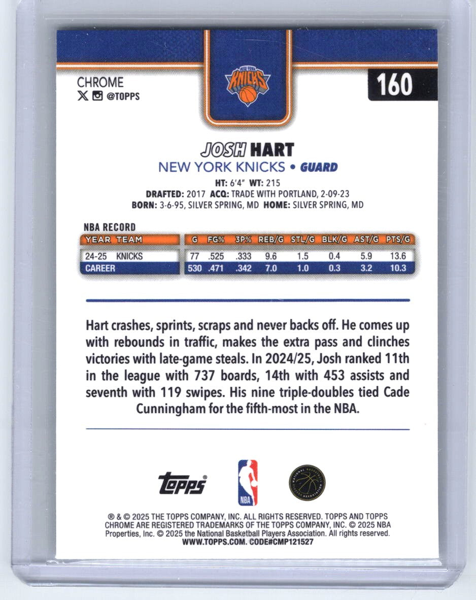 2025-26 Topps Chrome #160 Josh Hart X-Fractor
