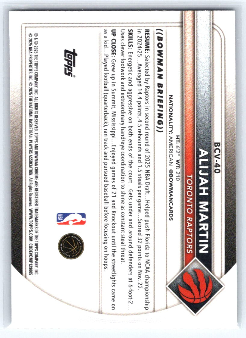 2025-26 Bowman #BCV-40 Alijah Martin Chrome Reptilian Refractors