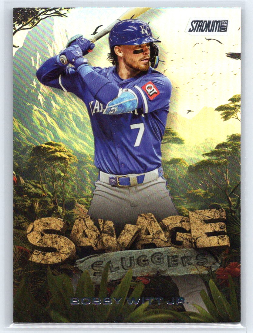 2025 Stadium Club #SS-6 Bobby Witt Jr. Savage Sluggers Turquoise Foil #/99