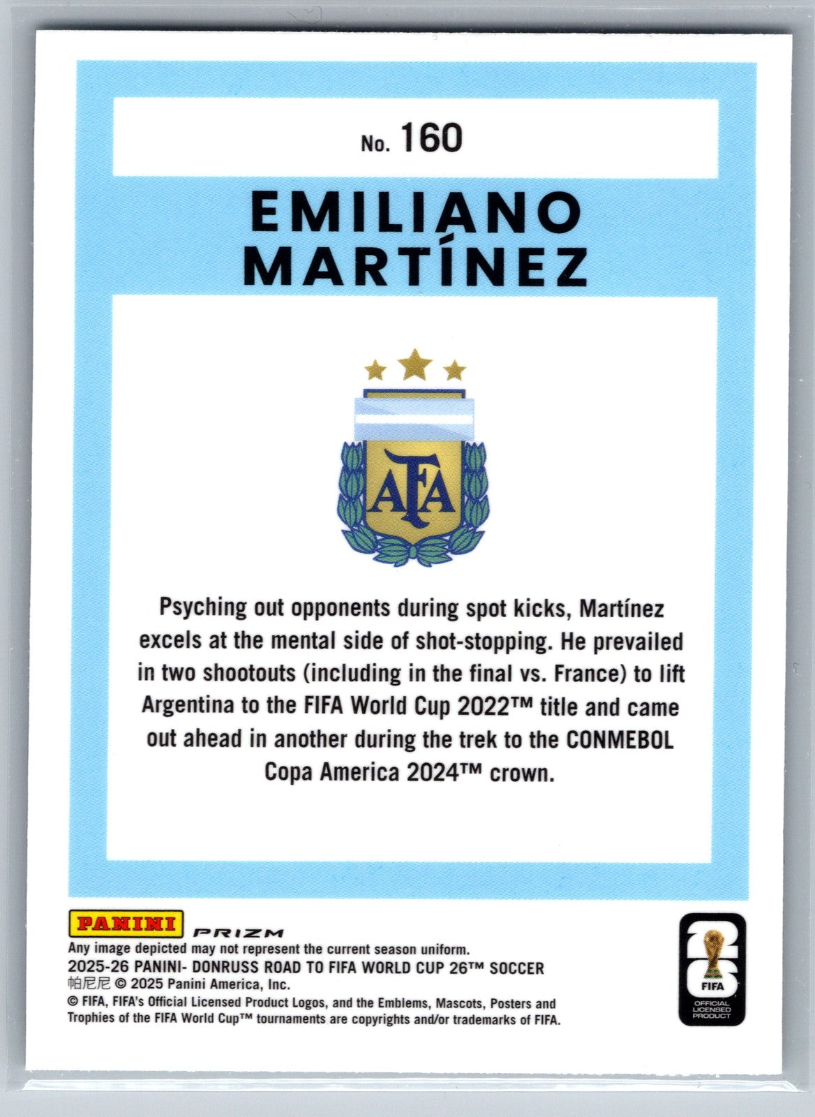 2025-26 Donruss Road to FIFA World Cup #160 Emiliano Martinez Optic Holo
