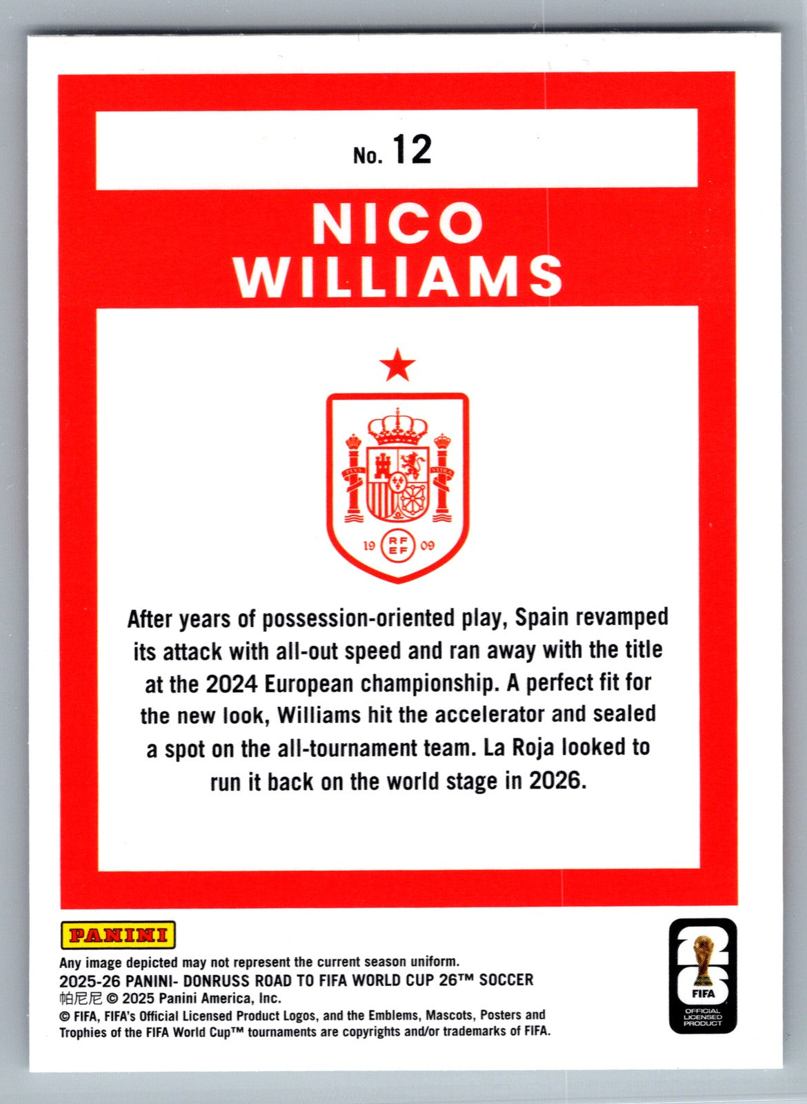 2025-26 Donruss Road to FIFA World Cup #12 Nico Williams
