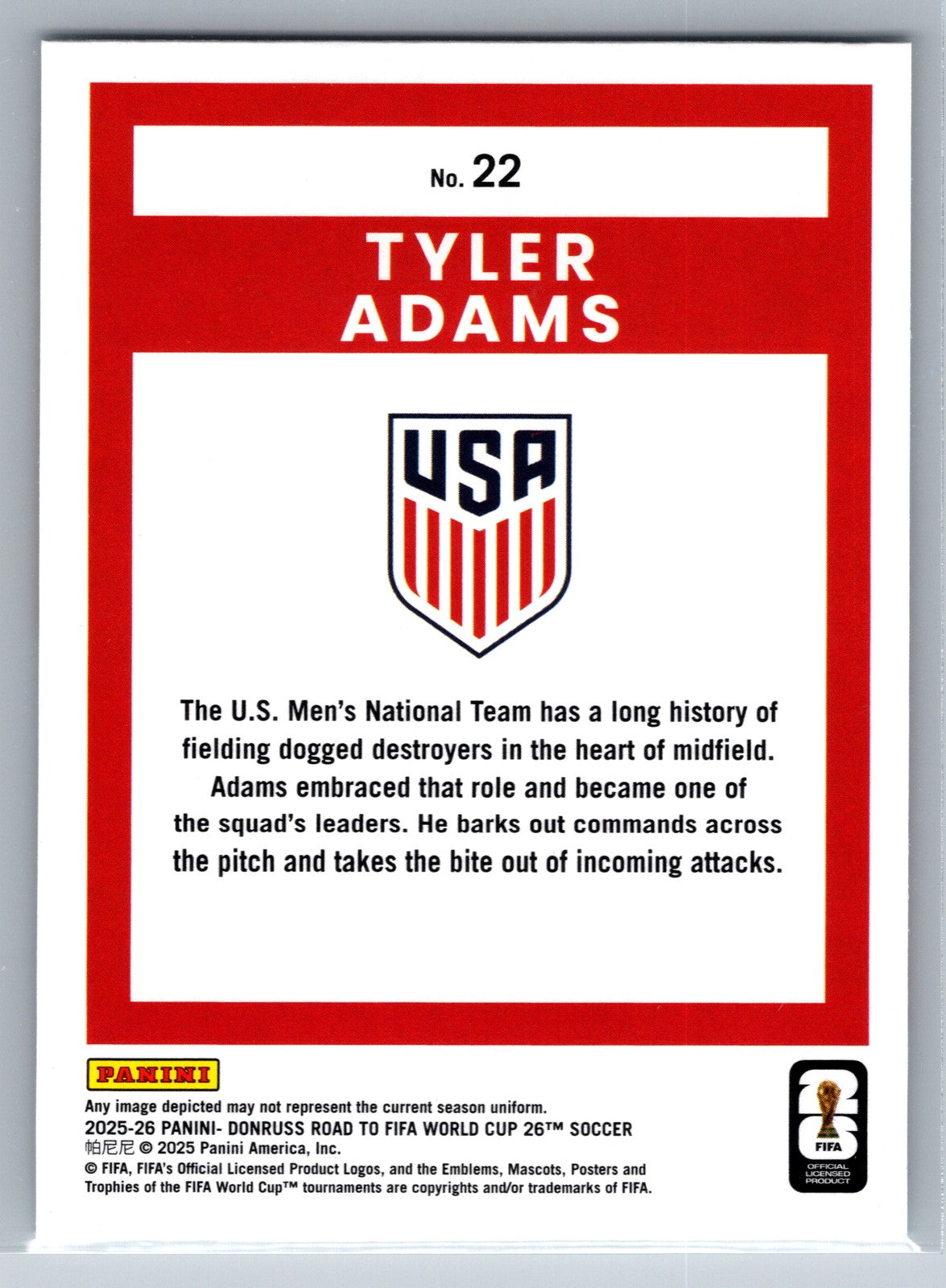 2025-26 Donruss Road to FIFA World Cup #22 Tyler Adams