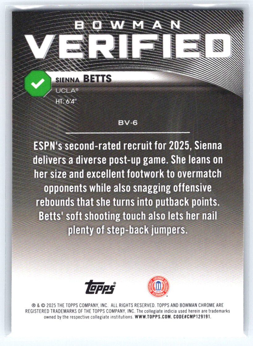 2025-26 Bowman #BV-6 Sienna Betts Bowman Verified