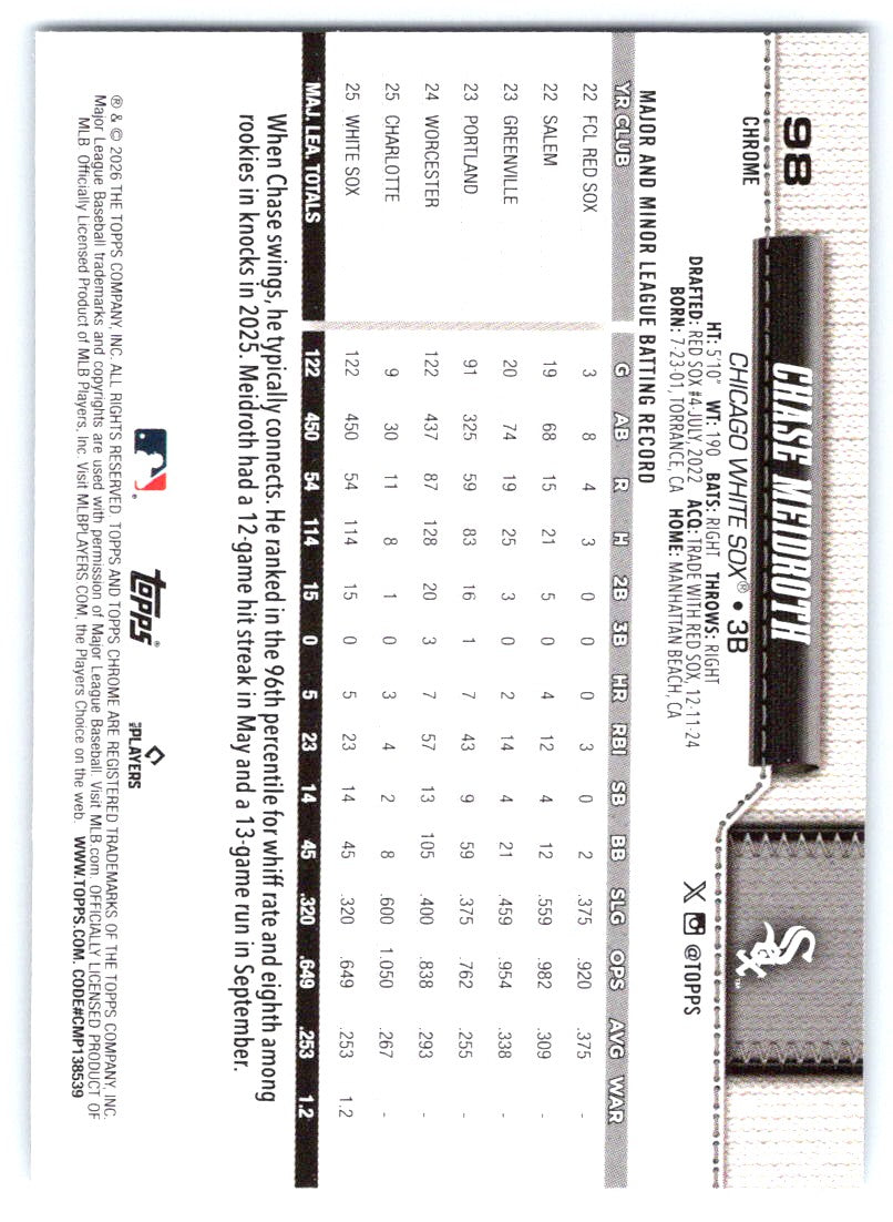 2026 Topps Chrome #98 Chase Meidroth