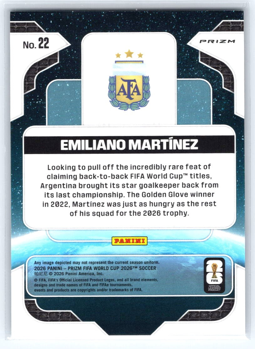 2026 Panini Prizm FIFA World Cup #22 Emiliano Martinez Global Reach Prizms