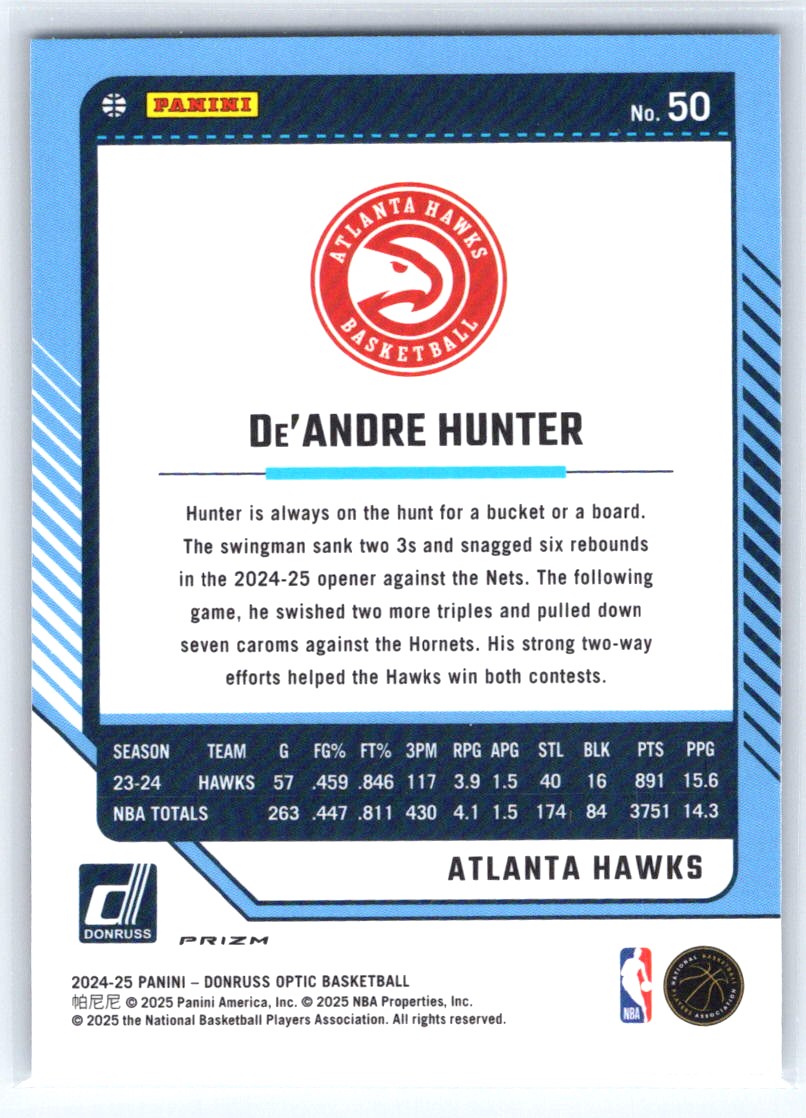 2024-25 Donruss Optic #50 De'Andre Hunter Holo