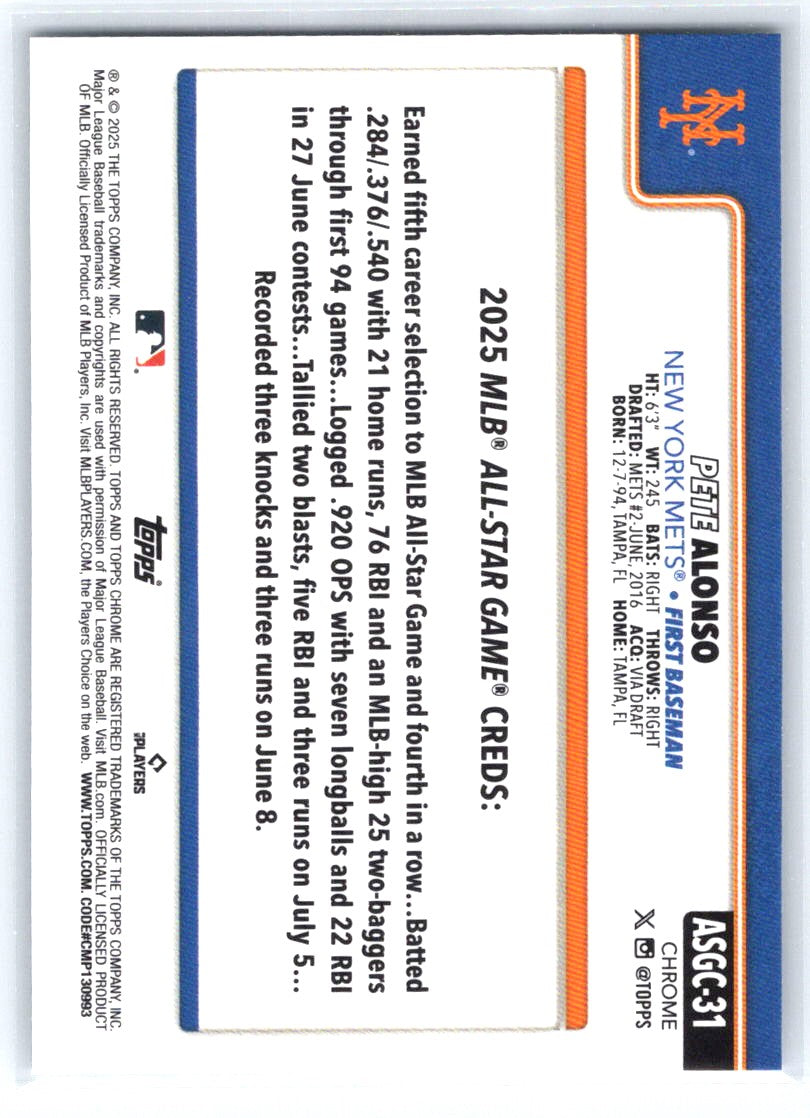 2025 Topps Chrome Update #ASGC-31 Pete Alonso 2025 All-Star Game