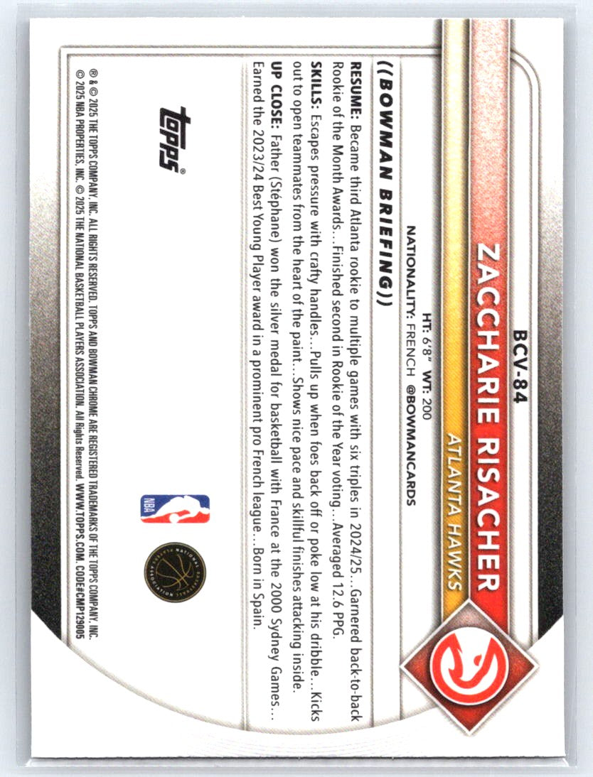 2025-26 Bowman #BCV-84 Zaccharie Risacher Chrome Reptilian Refractors