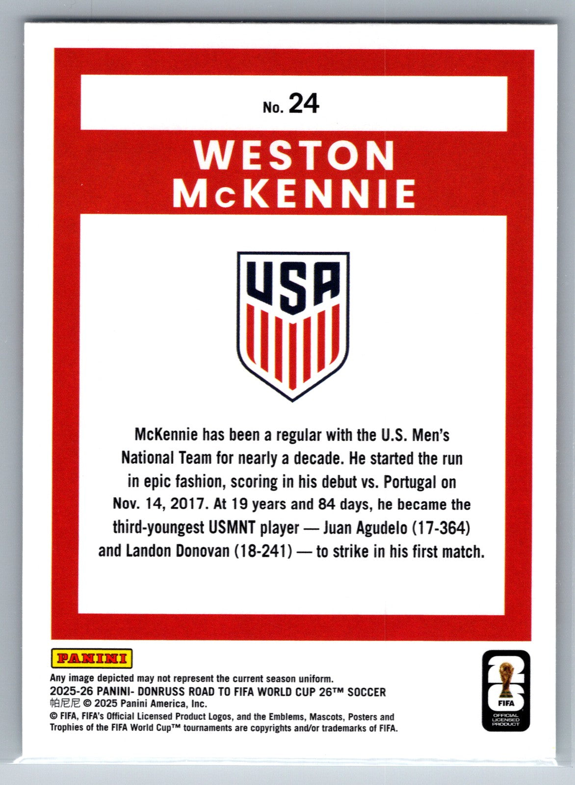 2025-26 Donruss Road to FIFA World Cup #24 Weston McKennie