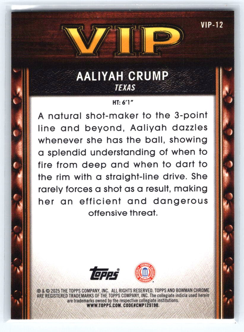2025-26 Bowman #VIP-12 Aaliyah Crump Very Important Prospects