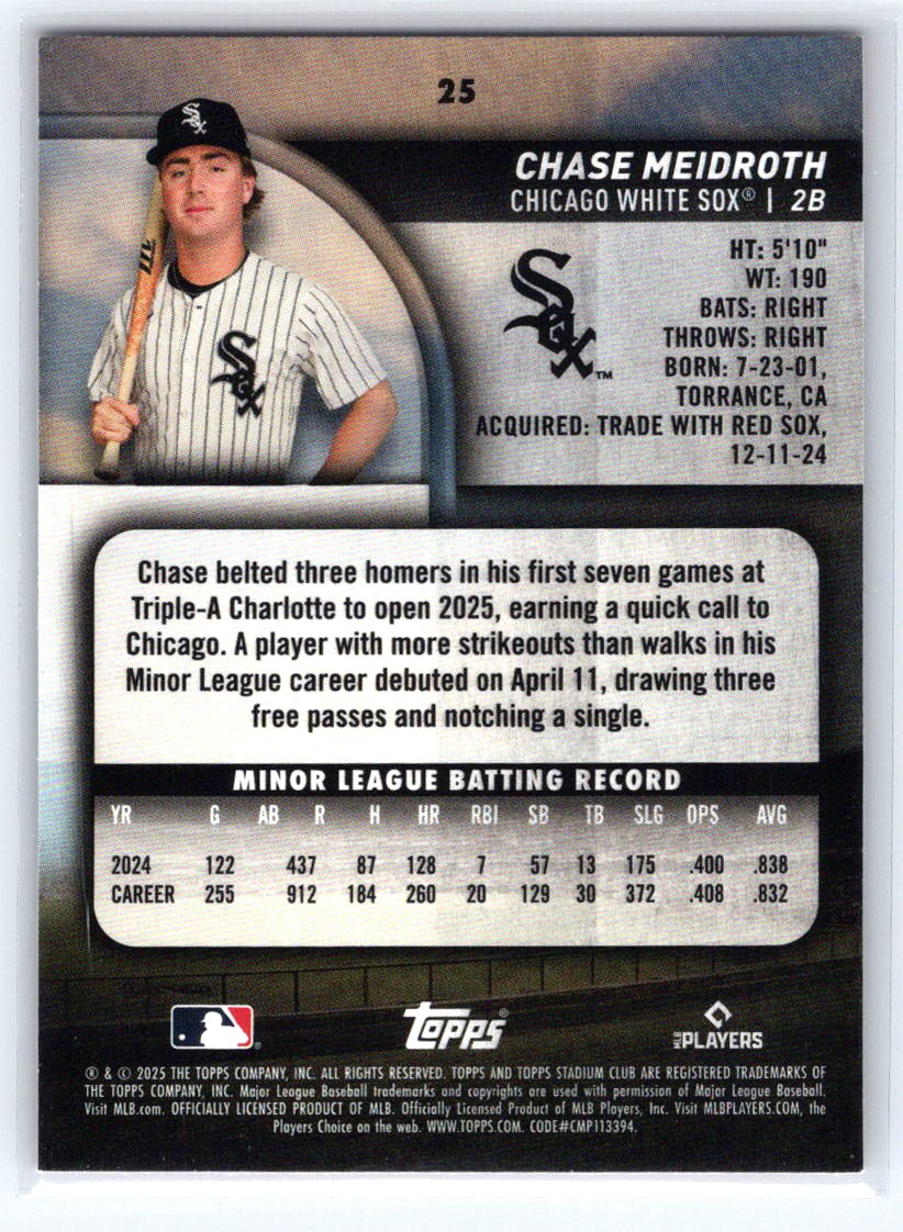 2025 Stadium Club #25 Chase Meidroth Red Foil