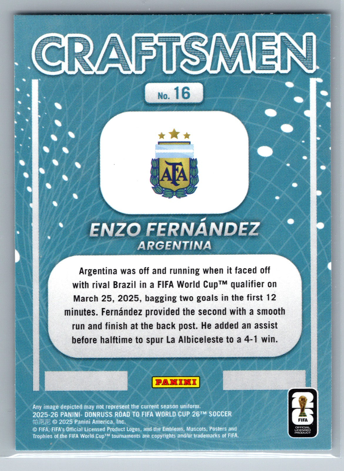 2025-26 Donruss Road to FIFA World Cup #16 Enzo Fernandez Craftsmen