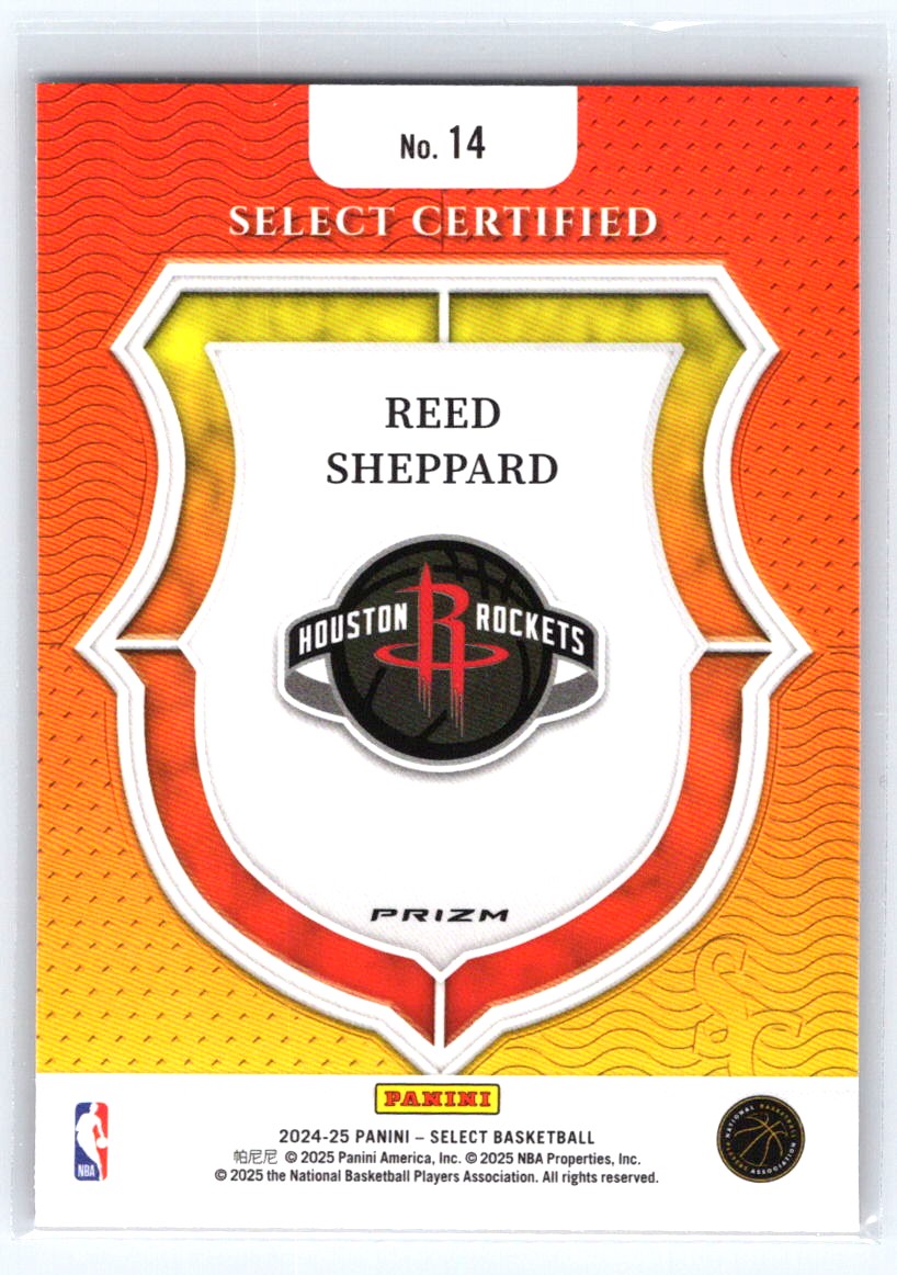 2024-25 Panini Select #14 Reed Sheppard Select Certified Silver Prizms