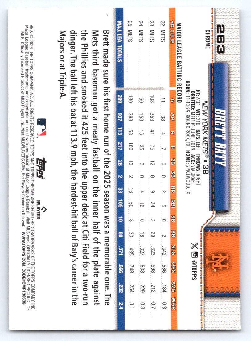 2026 Topps Chrome #263 Brett Baty