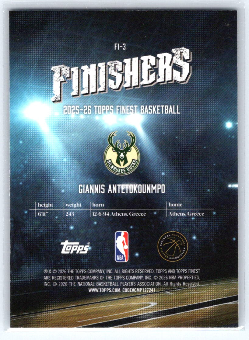 2025-26 Finest #FI-3 Giannis Antetokounmpo Finishers Geometric Refractor