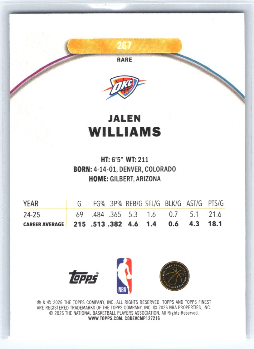 2025-26 Finest #267 Jalen Williams Blue Refractor #/99