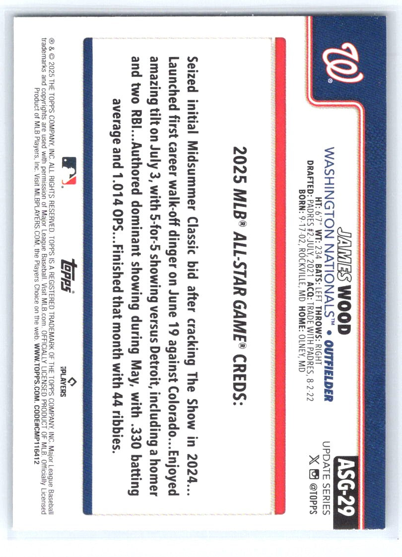 2025 Topps Chrome Update #ASGC-39 James Wood 2025 All-Star Game