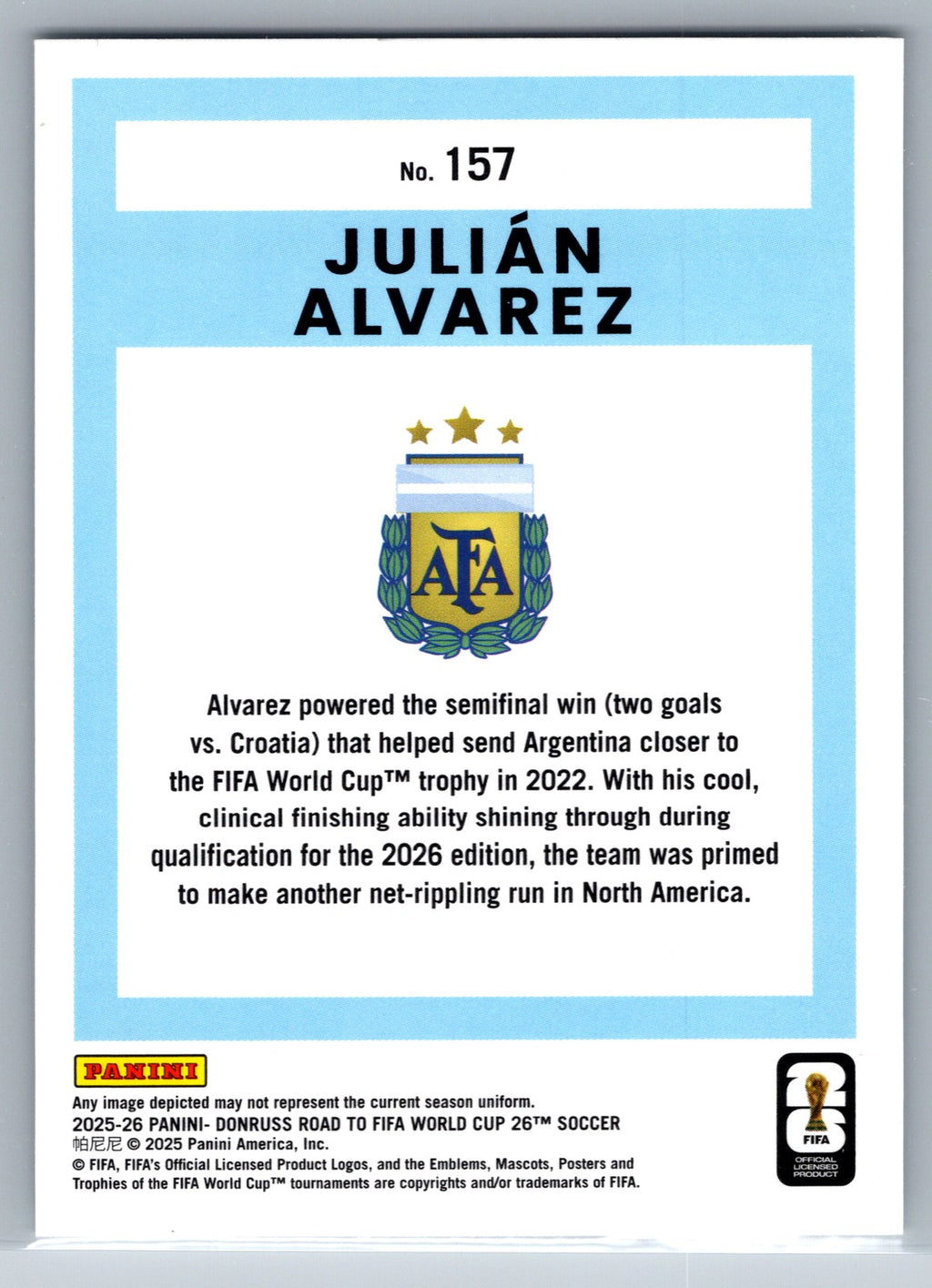 2025-26 Donruss Road to FIFA World Cup #157 Julian Alvarez