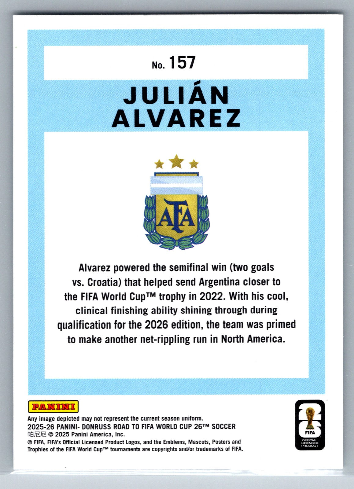 2025-26 Donruss Road to FIFA World Cup #157 Julian Alvarez
